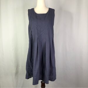 Vasia (anthropologie) a-line linen dress pleats navy sleeveless lined M
